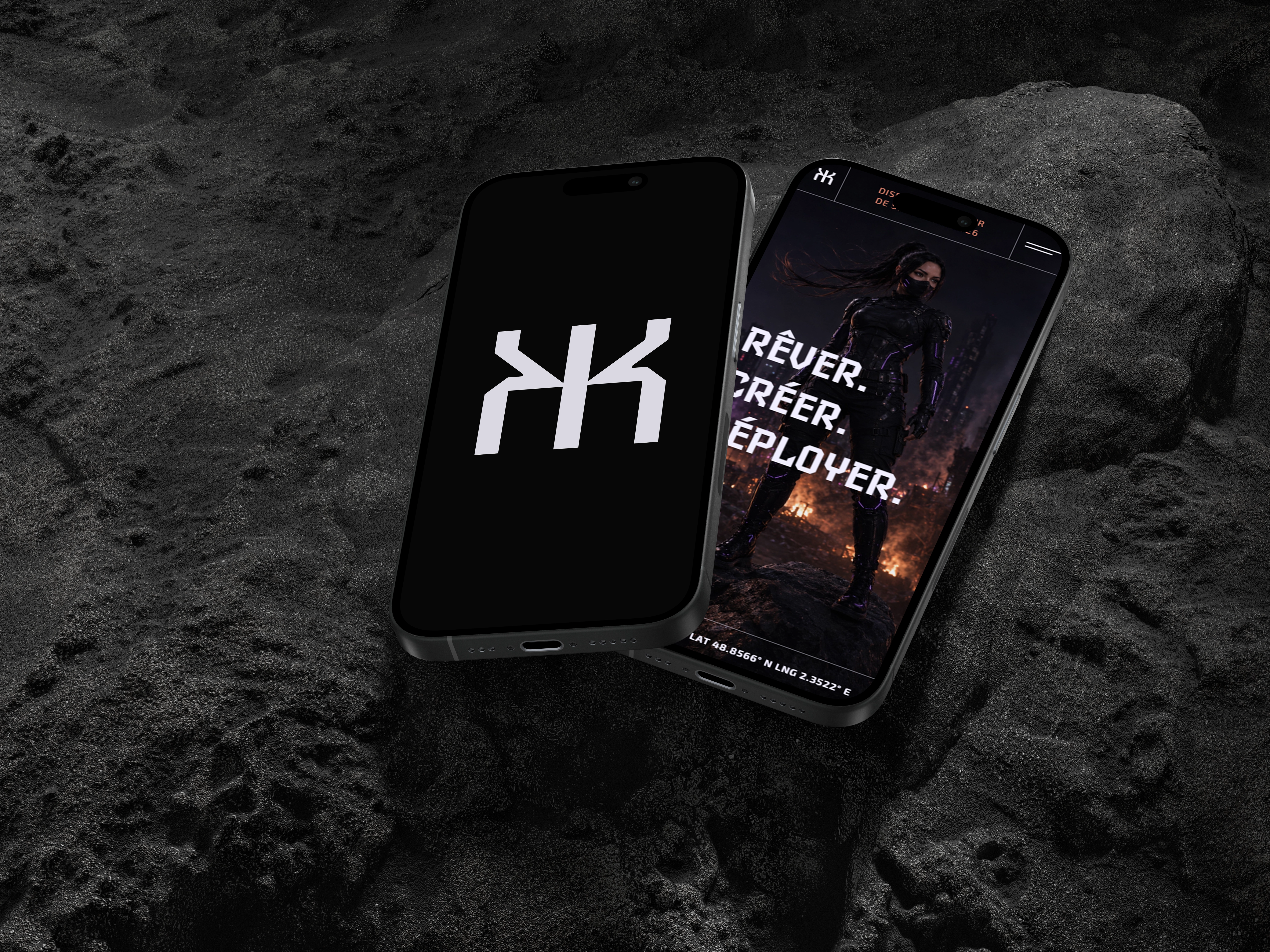 iPhone 15 Pro mockup showcasing the KahinaDev portfolio on mobile