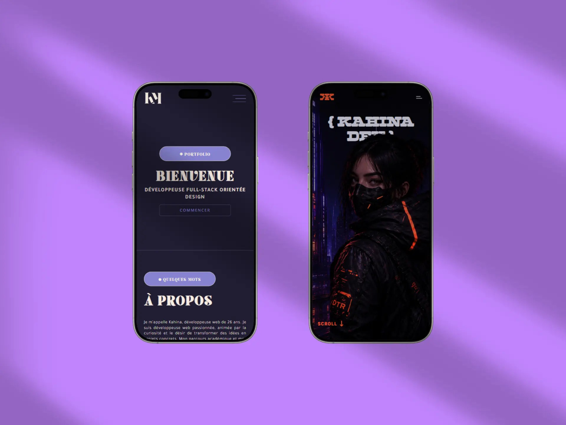 Mockup de deux iPhones présentant le avant / après du portfolio